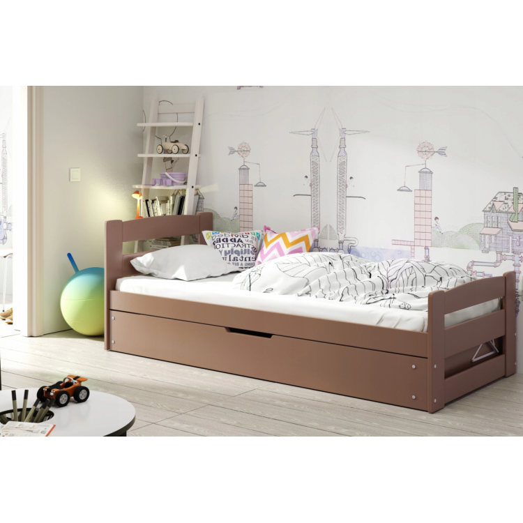 Detská postel David Ernie hnedá + matrac 200x90cm 